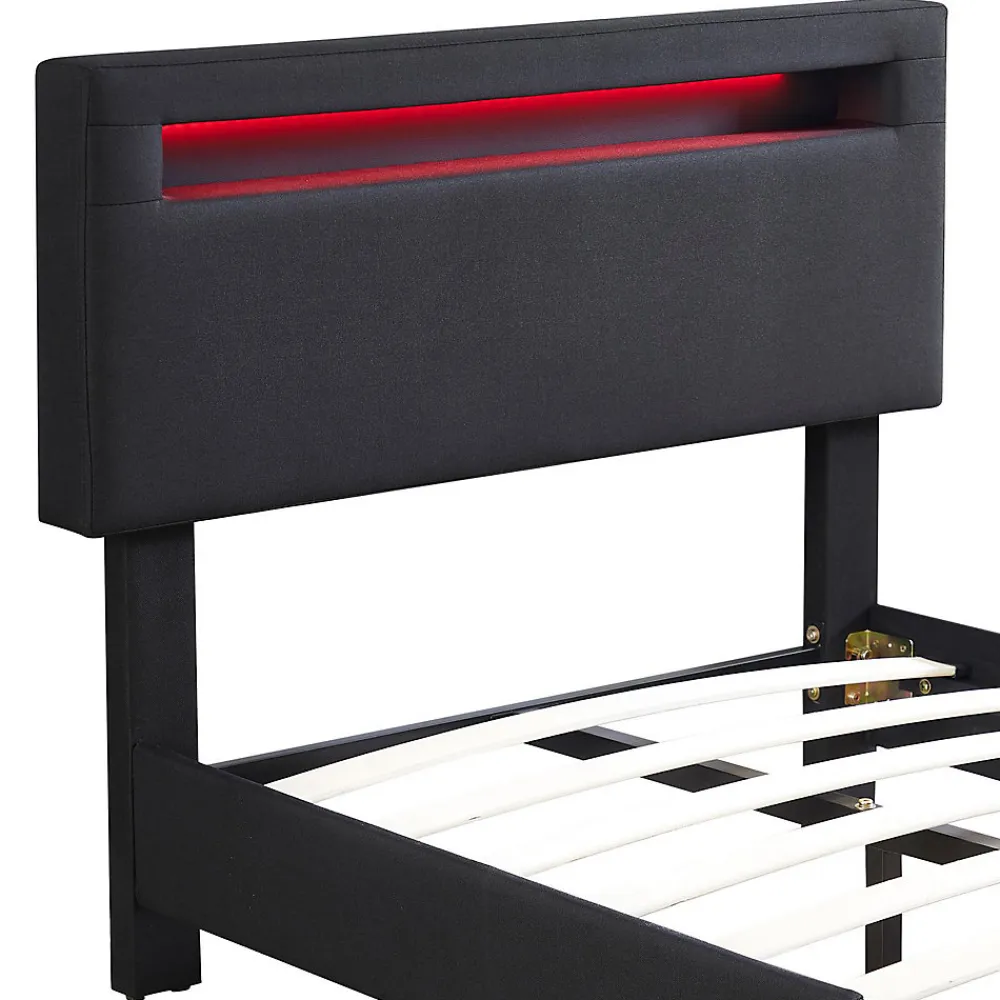 Lit LED simple AUSTIN 90x190 cm, avec sommier, revêtement en tissu noir>Idimex Sale