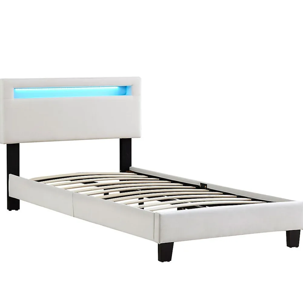 Lit LED simple AUSTIN 90x190 cm, avec sommier, revêtement en tissu blanc>Idimex