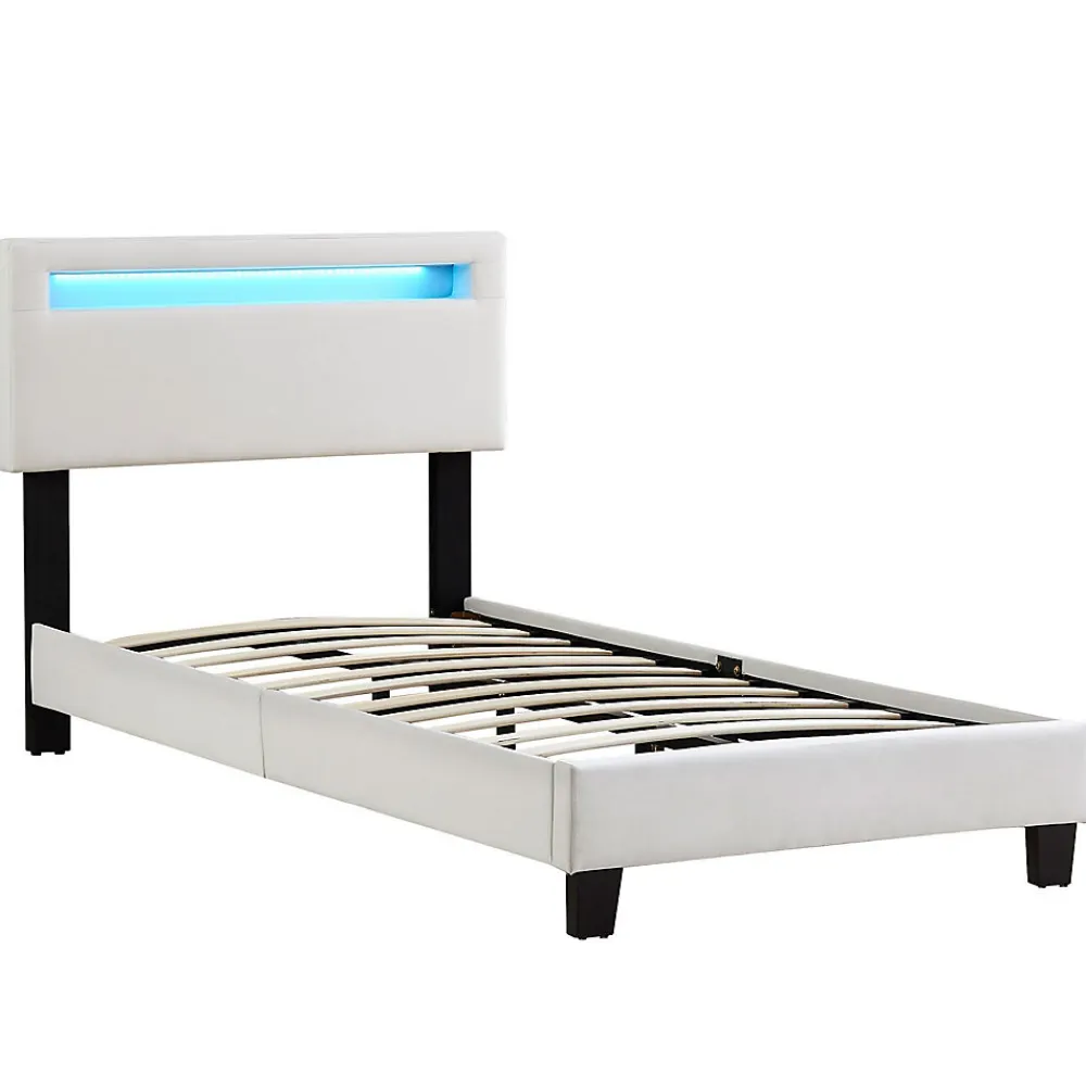 Lit LED simple AUSTIN 90x190 cm, avec sommier, revêtement en tissu blanc>Idimex