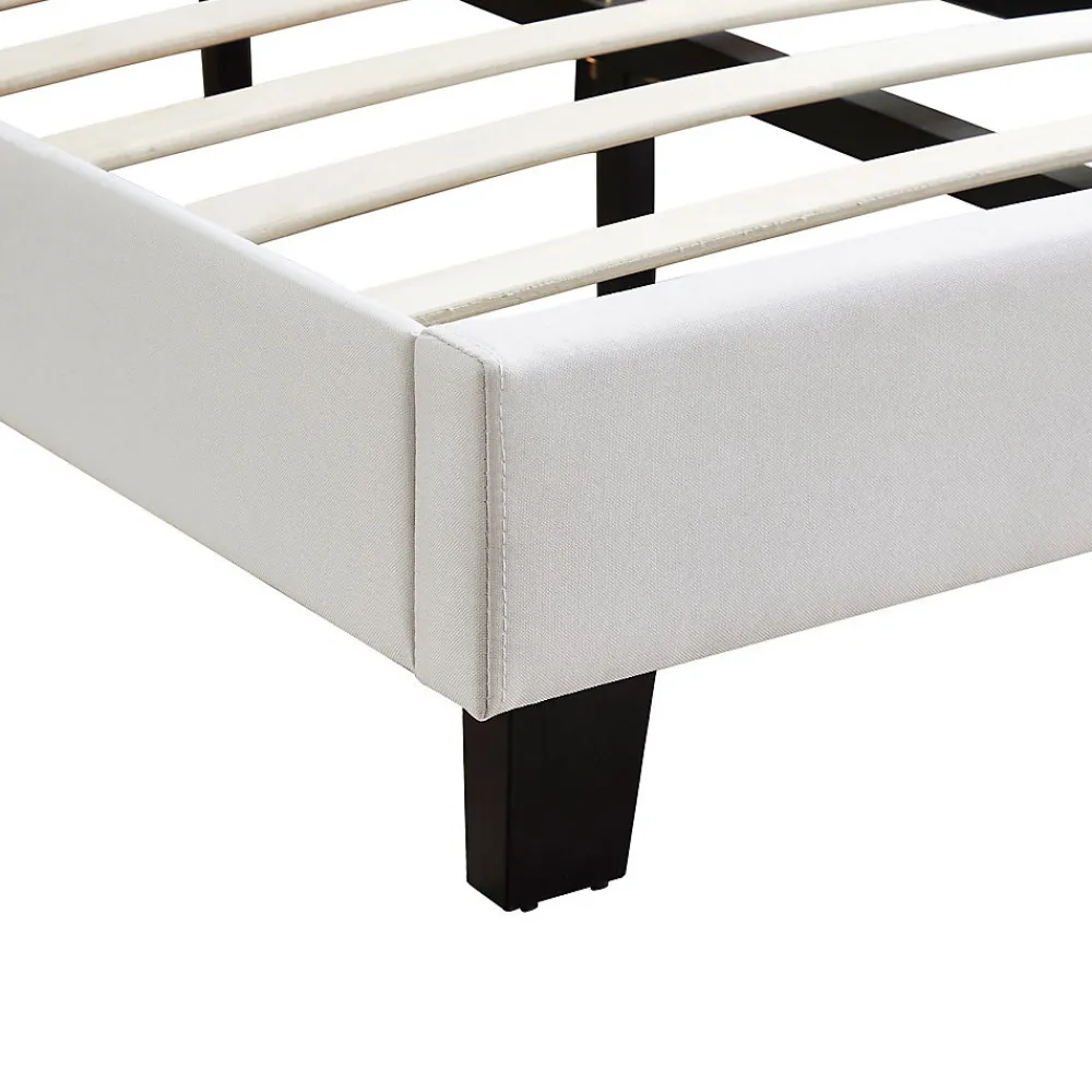 Lit LED simple AUSTIN 90x190 cm, avec sommier, revêtement en tissu blanc>Idimex