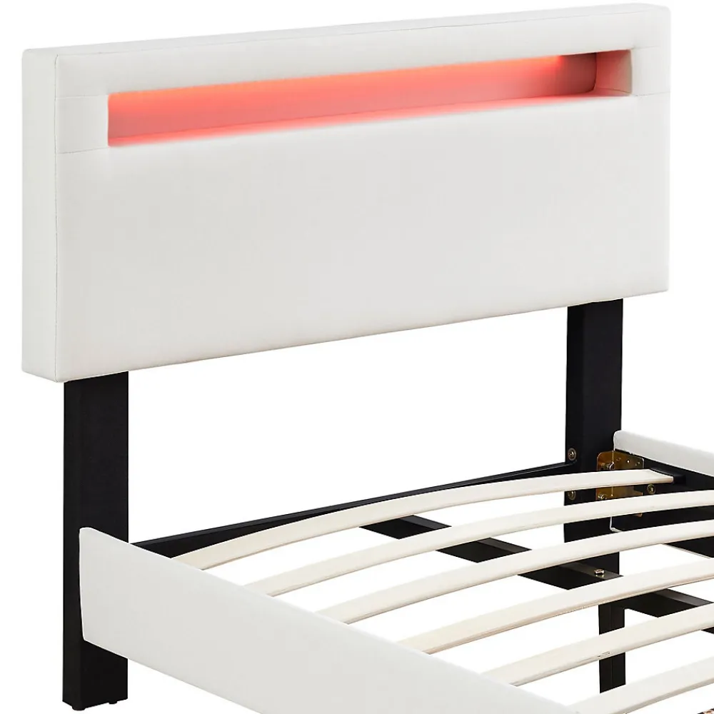 Lit LED simple AUSTIN 90x190 cm, avec sommier, revêtement en tissu blanc>Idimex
