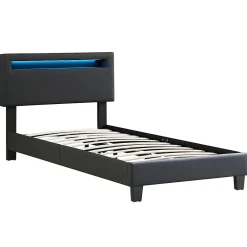 Lit LED simple EVAN 90x190 cm, avec sommier, revêtement en synthétique noir><noscript><img width=