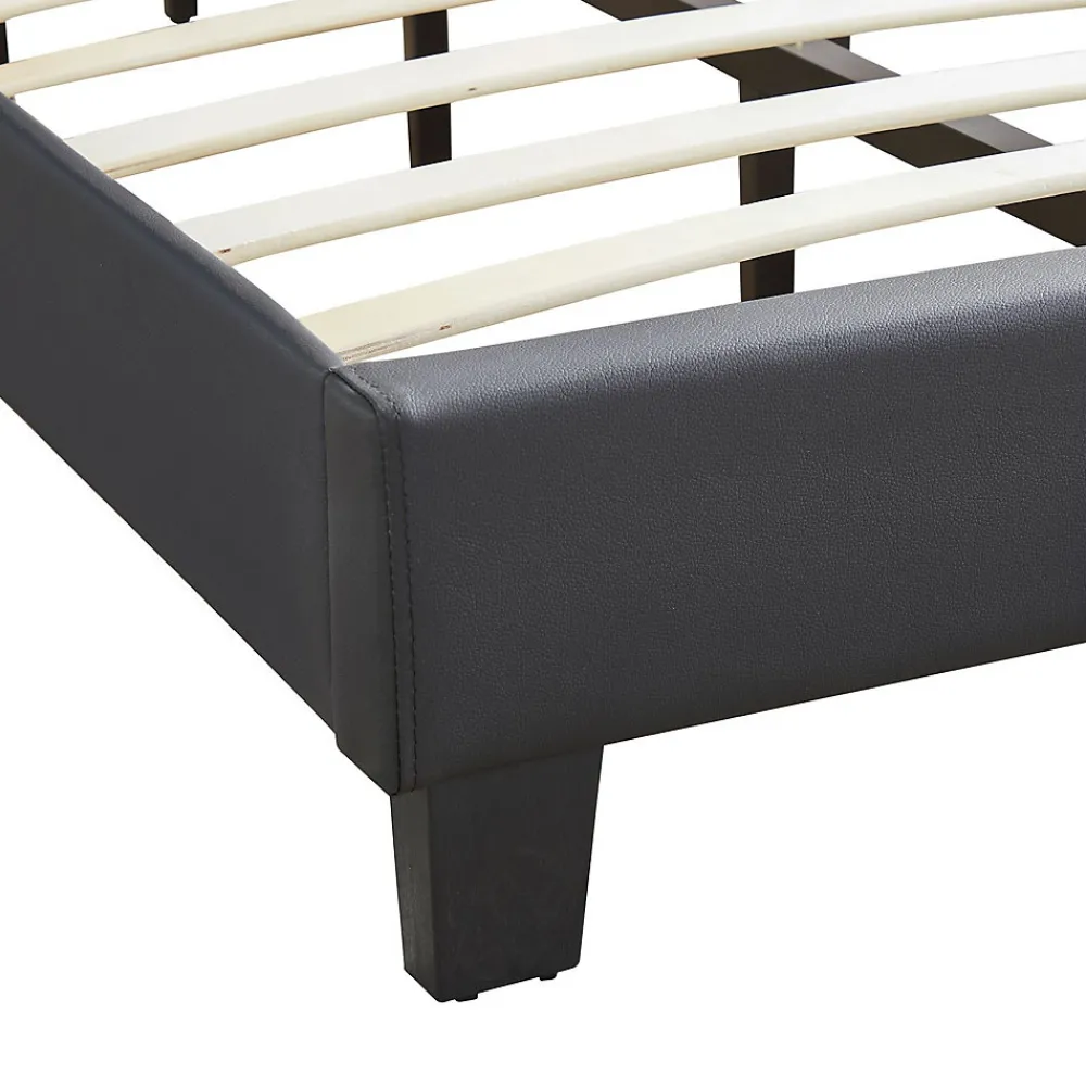 Lit LED simple EVAN 90x190 cm, avec sommier, revêtement en synthétique noir>Idimex Discount