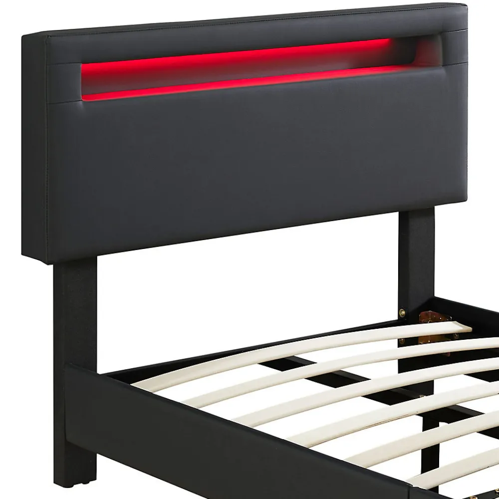 Lit LED simple EVAN 90x190 cm, avec sommier, revêtement en synthétique noir>Idimex Discount