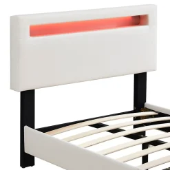 Lit LED simple EVAN 90x190 cm, avec sommier, revêtement en synthétique blanc><noscript><img width=