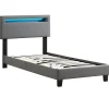 Idimex Lit LED simple EVAN 90x190 cm, avec sommier, revêtement en synthétique gris* Lit Simple