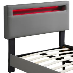 Idimex Lit LED simple EVAN 90x190 cm, avec sommier, revêtement en synthétique gris* Lit Simple