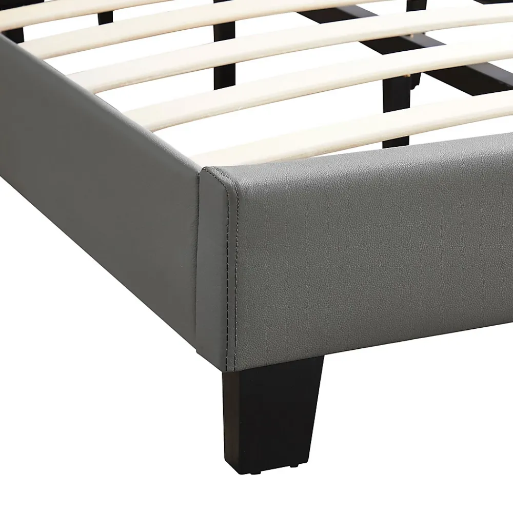Idimex Lit LED simple EVAN 90x190 cm, avec sommier, revêtement en synthétique gris* Lit Simple