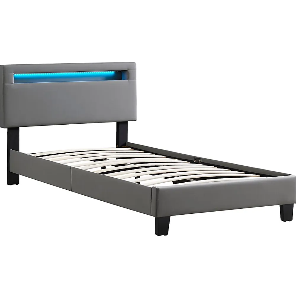 Idimex Lit LED simple EVAN 90x190 cm, avec sommier, revêtement en synthétique gris* Lit Simple