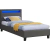 Lit LED simple LUCENO 90x190 cm, avec sommier, revêtement synthétique gris>Idimex