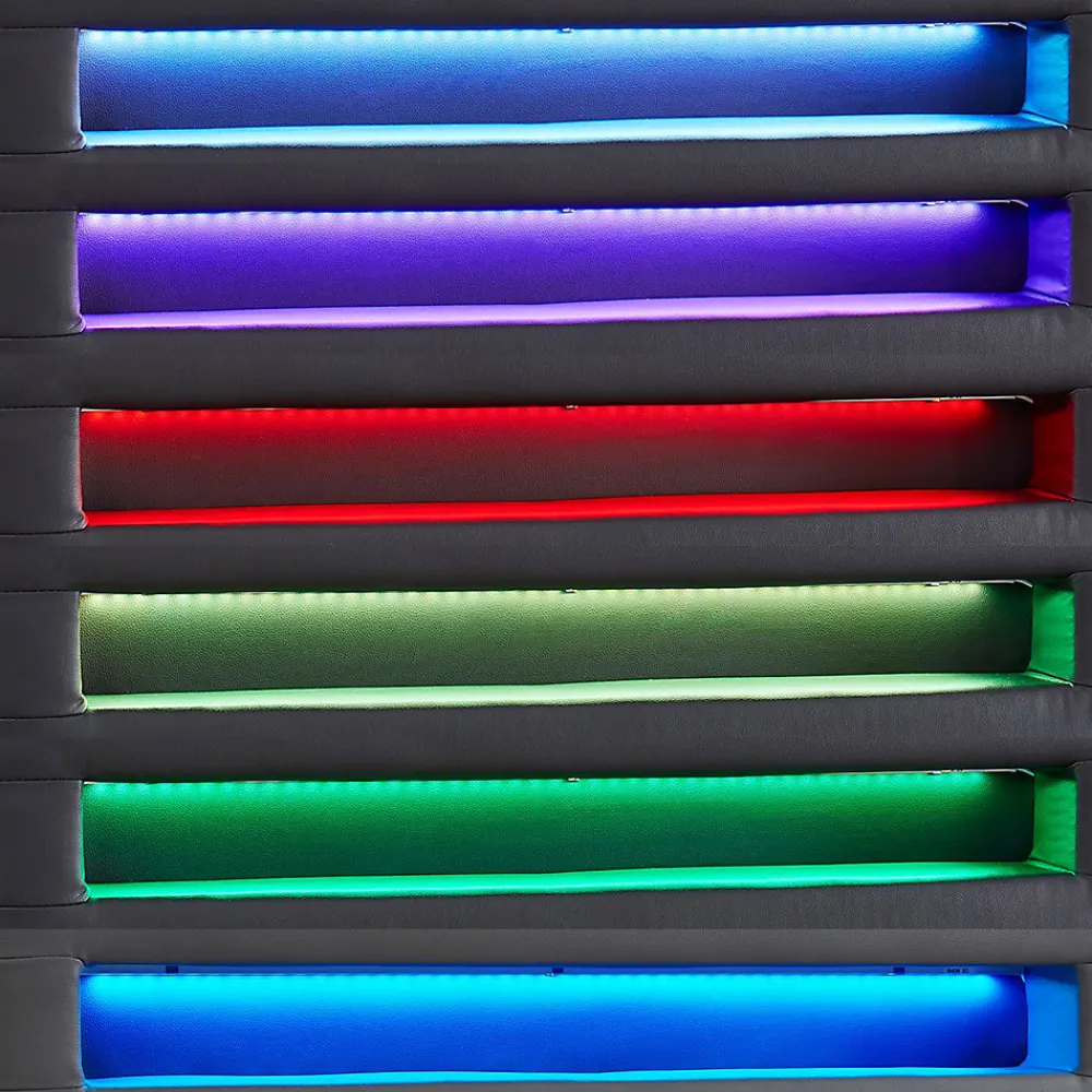 Lit LED simple LUCENO 90x190 cm, avec sommier, revêtement synthétique gris>Idimex