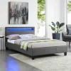 Idimex Lit LED simple MIRANDO 120x190 cm, avec sommier, revêtement synthétique gris* Lit Simple