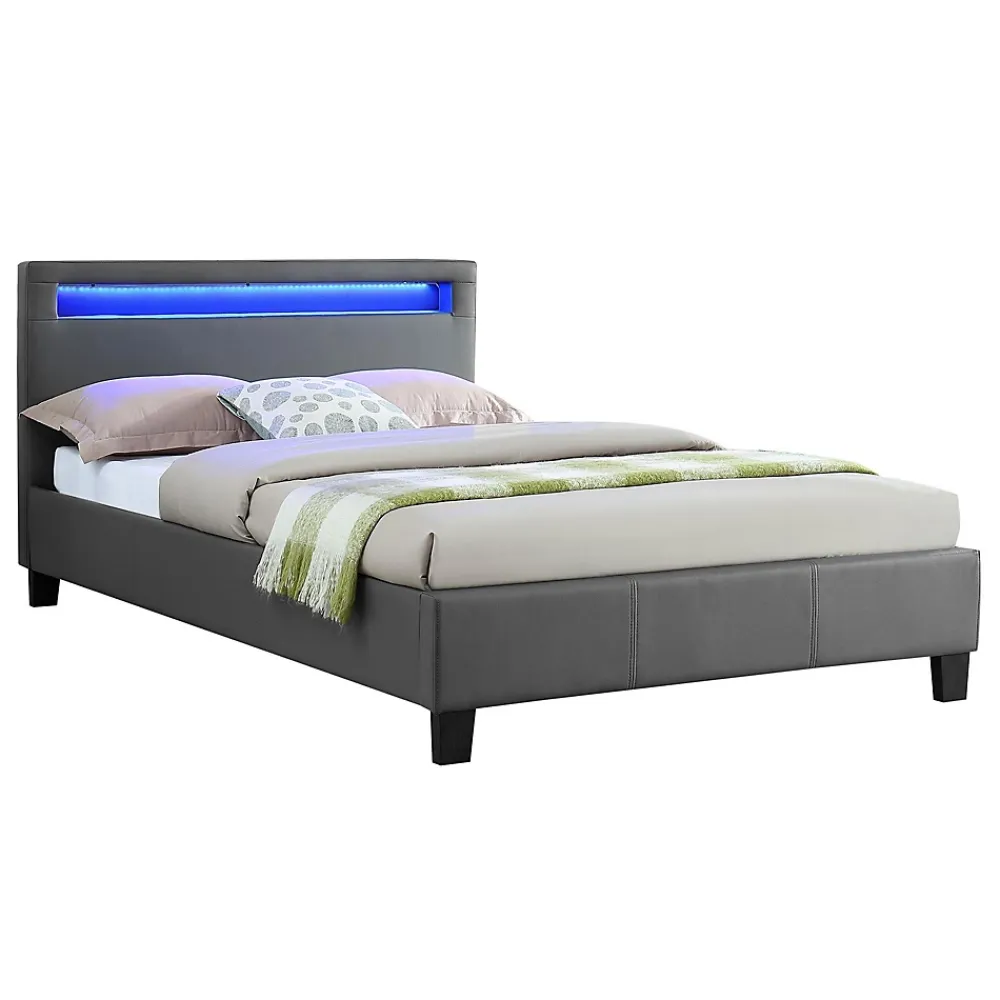 Idimex Lit LED simple MIRANDO 120x190 cm, avec sommier, revêtement synthétique gris* Lit Simple