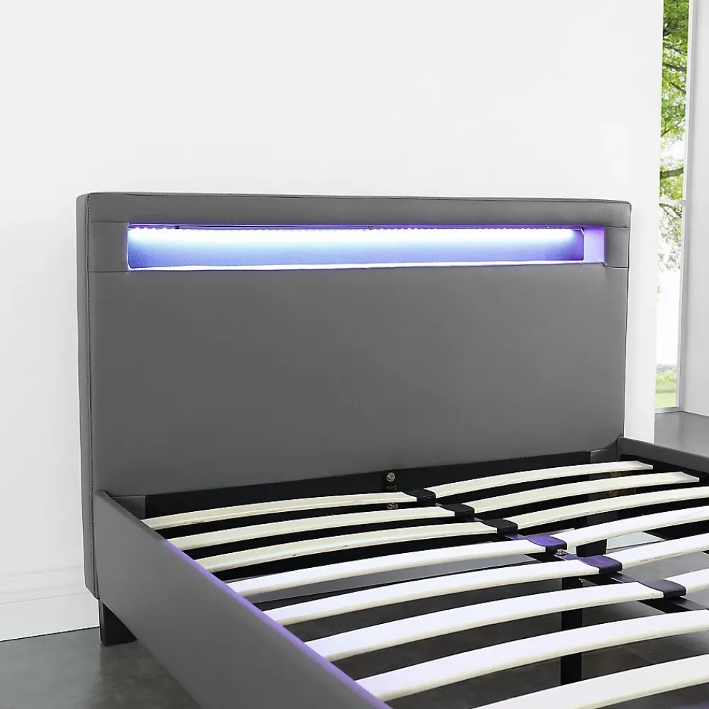 Idimex Lit LED simple MIRANDO 120x190 cm, avec sommier, revêtement synthétique gris* Lit Simple
