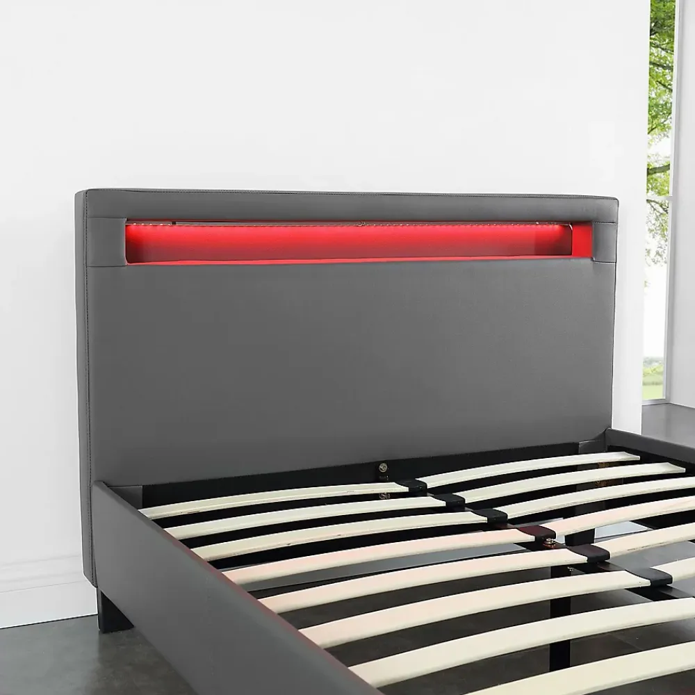 Idimex Lit LED simple MIRANDO 120x190 cm, avec sommier, revêtement synthétique gris* Lit Simple