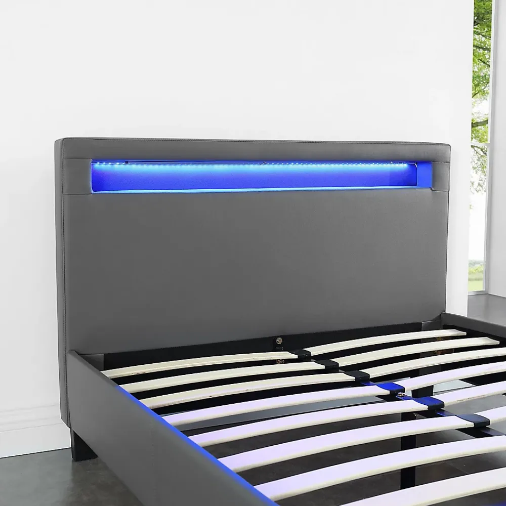 Idimex Lit LED simple MIRANDO 120x190 cm, avec sommier, revêtement synthétique gris* Lit Simple