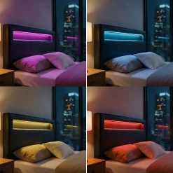 Lit LED simple MIRANDO 120x190 cm, avec sommier, revêtement synthétique noir><noscript><img width=