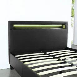 Lit LED simple MIRANDO 120x190 cm, avec sommier, revêtement synthétique noir><noscript><img width=