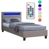 Idimex Lit LED simple MOLINA 90x190 cm, avec sommier, revêtement tissu gris* Lit Simple