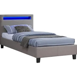 Idimex Lit LED simple MOLINA 90x190 cm, avec sommier, revêtement tissu gris* Lit Simple