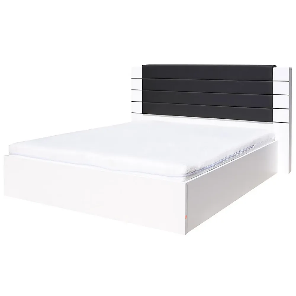 Meublorama Lit LINA blanc et noir brillant 180 cm avec sommier et tete de lit en simili cuir noir* Lit Double