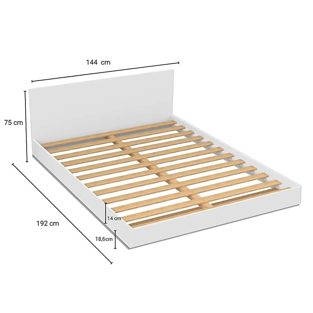 Weber Industries Lit LOFT 140x190 + 2 chevets + sommier + tête de lit / Blanc* Lit Double