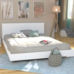Lit LOFT 140x190 + 1 sommier + tête de lit / Blanc><noscript><img width=