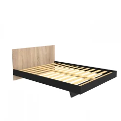 Weber Industries Lit LOFT 160x200 + 1 sommier + tête de lit / Décor Noir & chêne blanchi* Lit Double