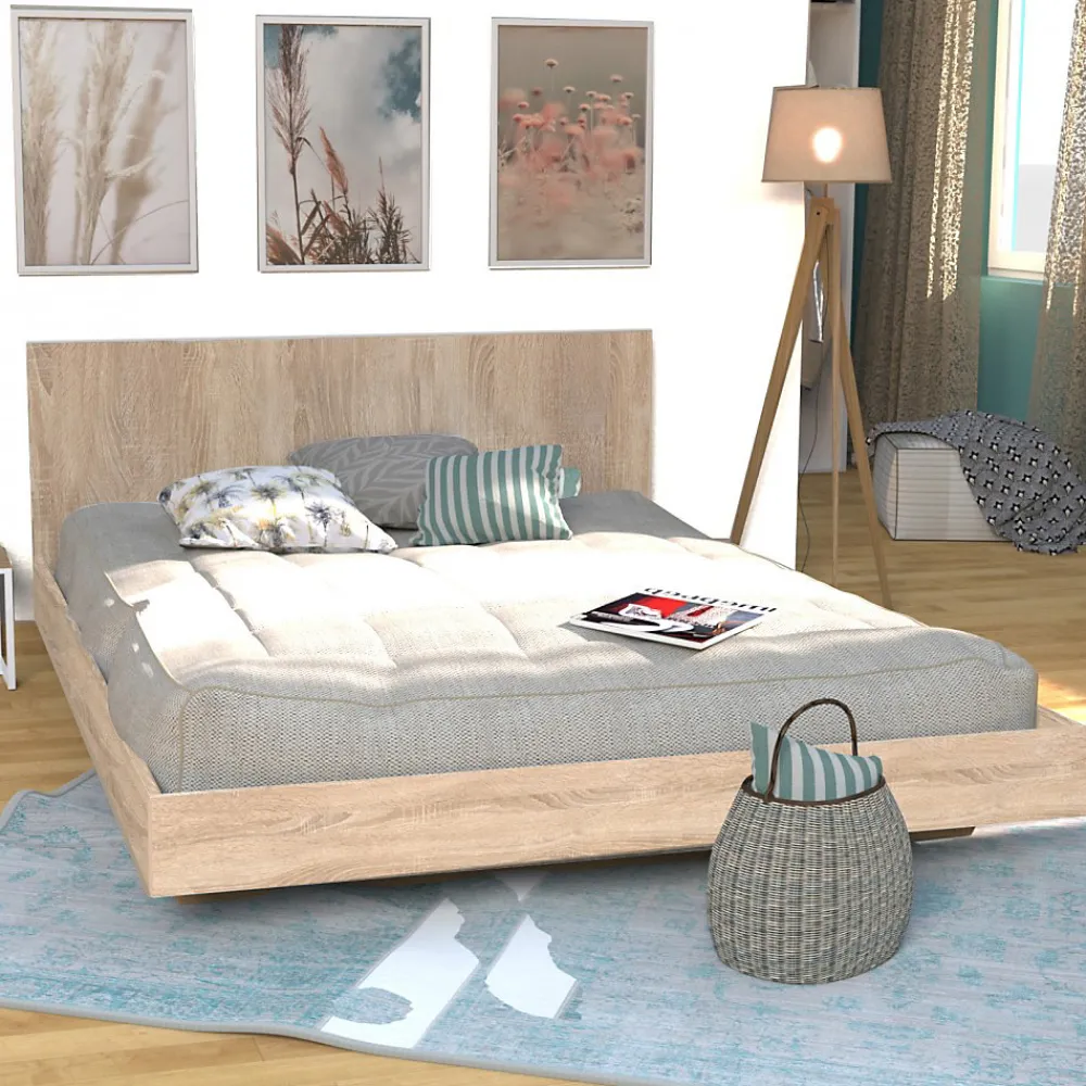 Weber Industries Lit LOFT 140x190 + 1 sommier + tête de lit / Décor Chêne blanchi* Lit Double