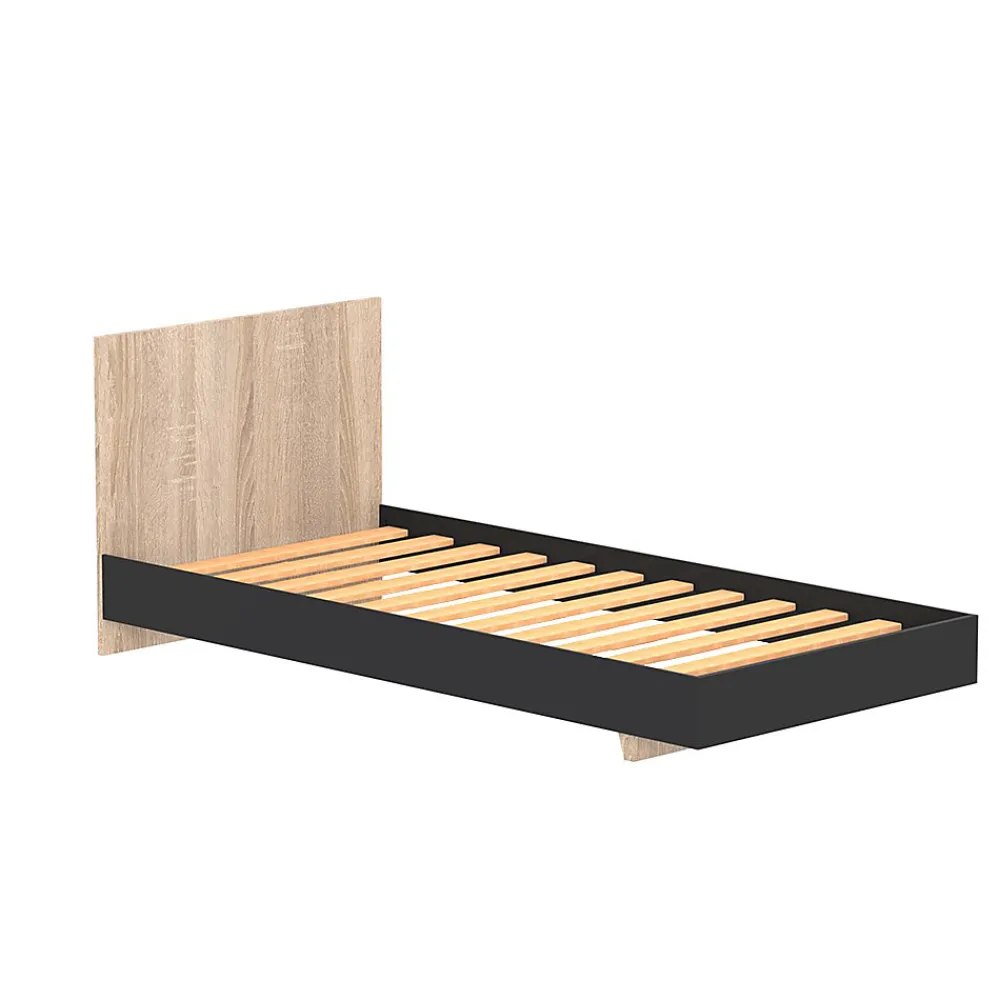 Lit LOFT 90x190 cm + sommier / Décor Noir & chêne blanchi>Weber Industries Sale