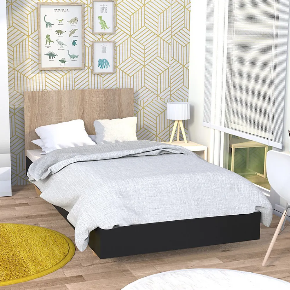 Lit LOFT 90x190 cm + sommier / Décor Noir & chêne blanchi>Weber Industries Sale