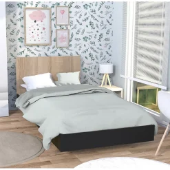 Lit LOFT 90x190 cm + sommier / Décor Noir & chêne blanchi><noscript><img width=