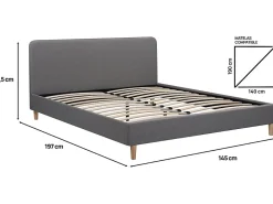 Habitat Et Jardin Lit louise 203 x 148 x 90 cm en tissu cadre a lattes pour 2 personnes de couleur gris* Lit Coffre