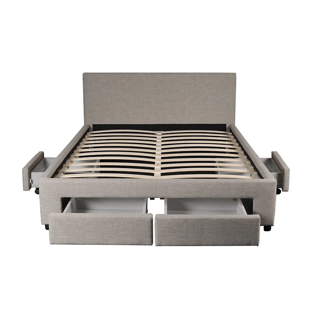 Weber Industries Lit LUGANO 140x190 + 1 sommier + 4 tiroirs / Gris clair* Lit Avec Rangement