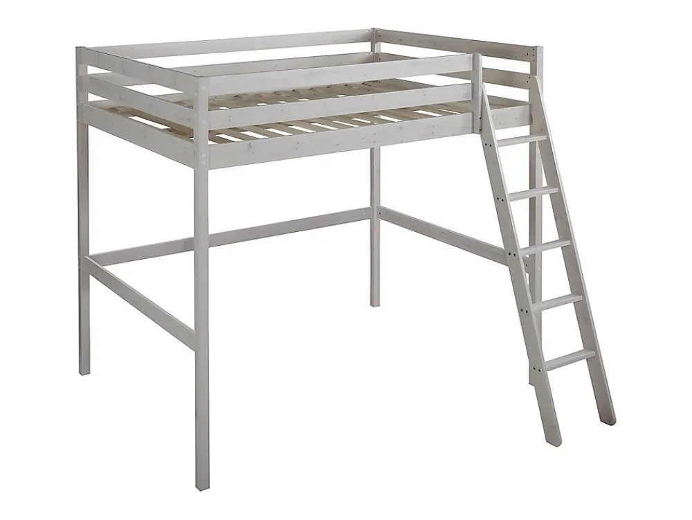 Vente-unique Lit mezzanine - 140 x 190 cm - Pin massif - Blanchi -GEDEON II* Lit Mezzanine