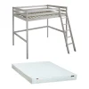 Lit mezzanine - 140 x 190 cm - Pin massif - Blanchi + matelas -GEDEON II>Vente-unique Online