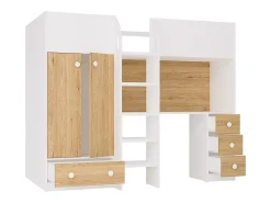 Vente-unique Lit mezzanine 90 x 190 cm avec armoire et bureau - Blanc et naturel - CINAMO* Lit Mezzanine