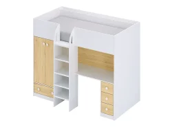 Vente-unique Lit mezzanine 90 x 190 cm avec armoire et bureau - Blanc et naturel - CINAMO* Lit Mezzanine