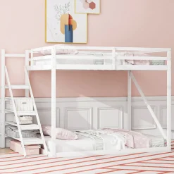 Lit Mezzanine - Lit enfant 140x200 cm avec Escalier Sécurisé, Structure Robuste MDF et Bois de Pin, Couleur Blanc><noscript><img width=