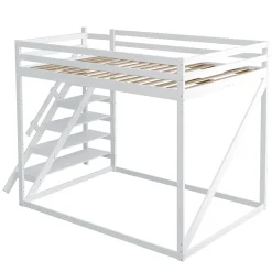 Lit Mezzanine - Lit enfant 140x200 cm avec Escalier Sécurisé, Structure Robuste MDF et Bois de Pin, Couleur Blanc><noscript><img width=