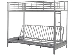 Lit mezzanine 90 x 190 cm - Avec banquette convertible - Métal - Argent + Futon noir - MODULO V>Vente-unique Outlet