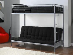 Lit mezzanine 90 x 190 cm - Avec banquette convertible - Métal - Argent + Futon noir - MODULO V><noscript><img width=