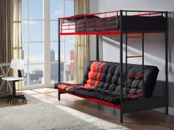 Lit mezzanine 90 x 190 cm - Avec banquette convertible - Métal - Noir et rouge - MODULO V>Vente-unique Best