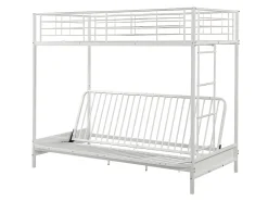 Vente-unique Lit mezzanine 90 x 190 cm - Avec banquette convertible - Métal - Blanc + Futon noir - MODULO V* Lit Mezzanine