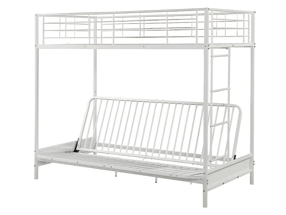 Vente-unique Lit mezzanine 90 x 190 cm - Avec banquette convertible - Métal - Blanc + Futon noir - MODULO V* Lit Mezzanine