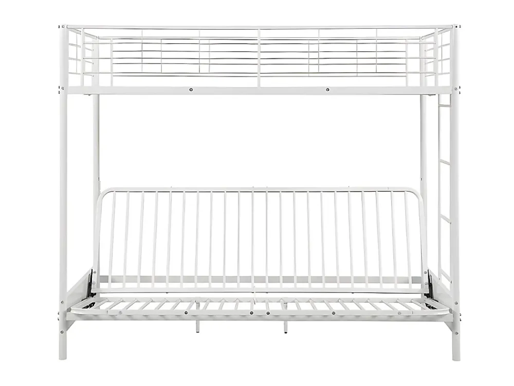 Vente-unique Lit mezzanine 90 x 190 cm - Avec banquette convertible - Métal - Blanc + Futon noir - MODULO V* Lit Mezzanine