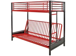 Lit mezzanine 90 x 190 cm - Avec banquette convertible - Métal - Noir et rouge + Futon - MODULO V><noscript><img width=