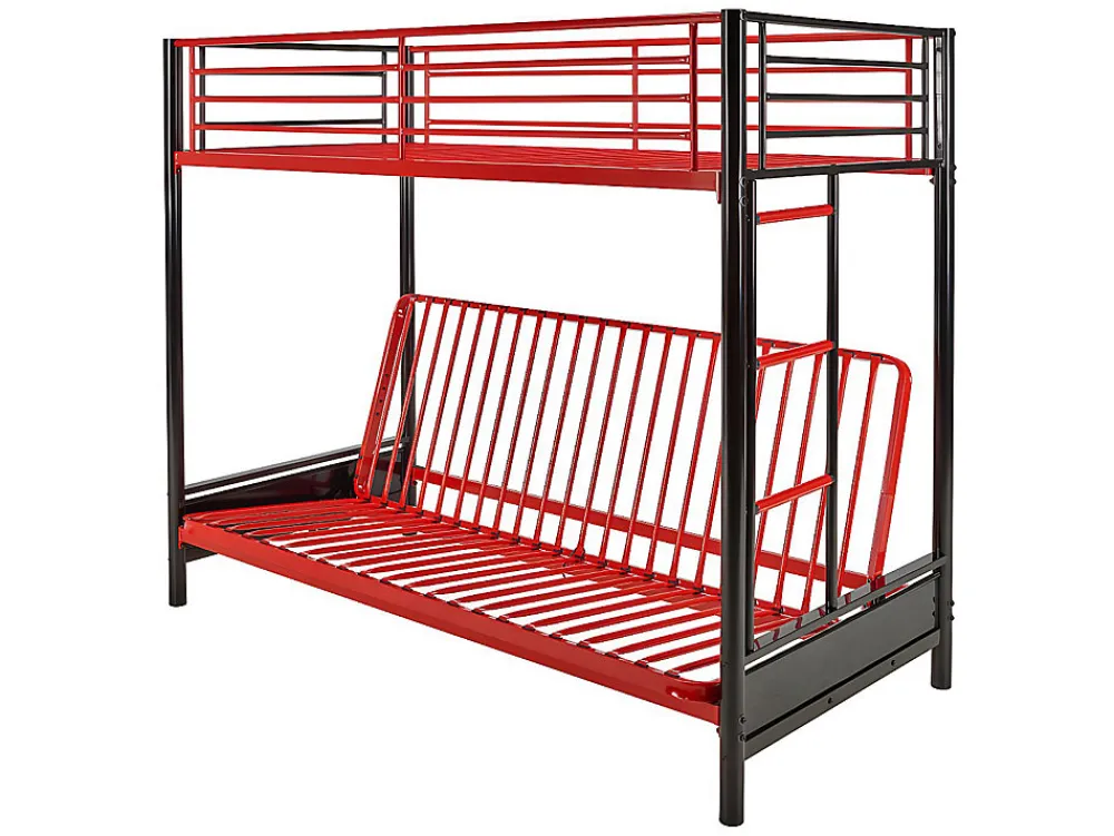 Lit mezzanine 90 x 190 cm - Avec banquette convertible - Métal - Noir et rouge + Futon - MODULO V>Vente-unique Outlet