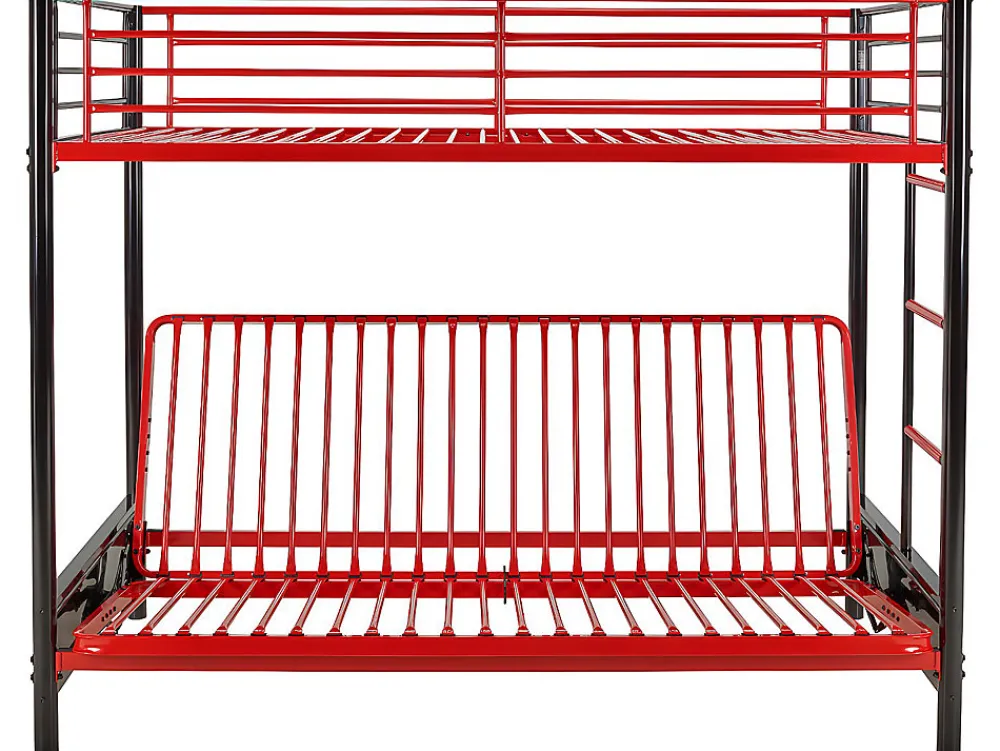 Lit mezzanine 90 x 190 cm - Avec banquette convertible - Métal - Noir et rouge + Futon - MODULO V>Vente-unique Outlet