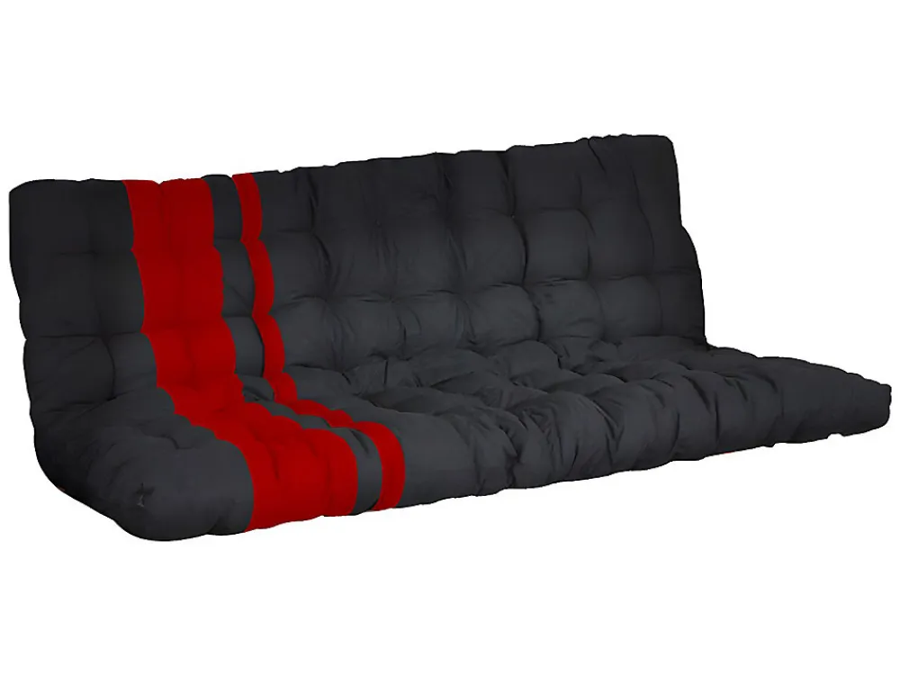 Lit mezzanine 90 x 190 cm - Avec banquette convertible - Métal - Noir et rouge + Futon - MODULO V>Vente-unique Outlet